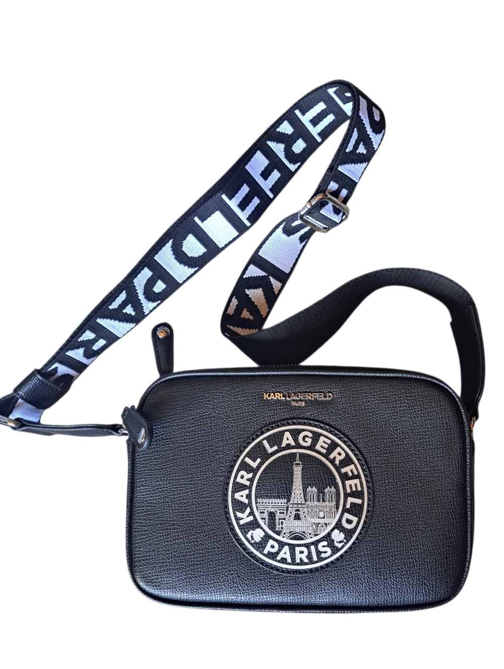 Karl Lagerfeld Paris Crossbody Bag Black Logo Strap NWT